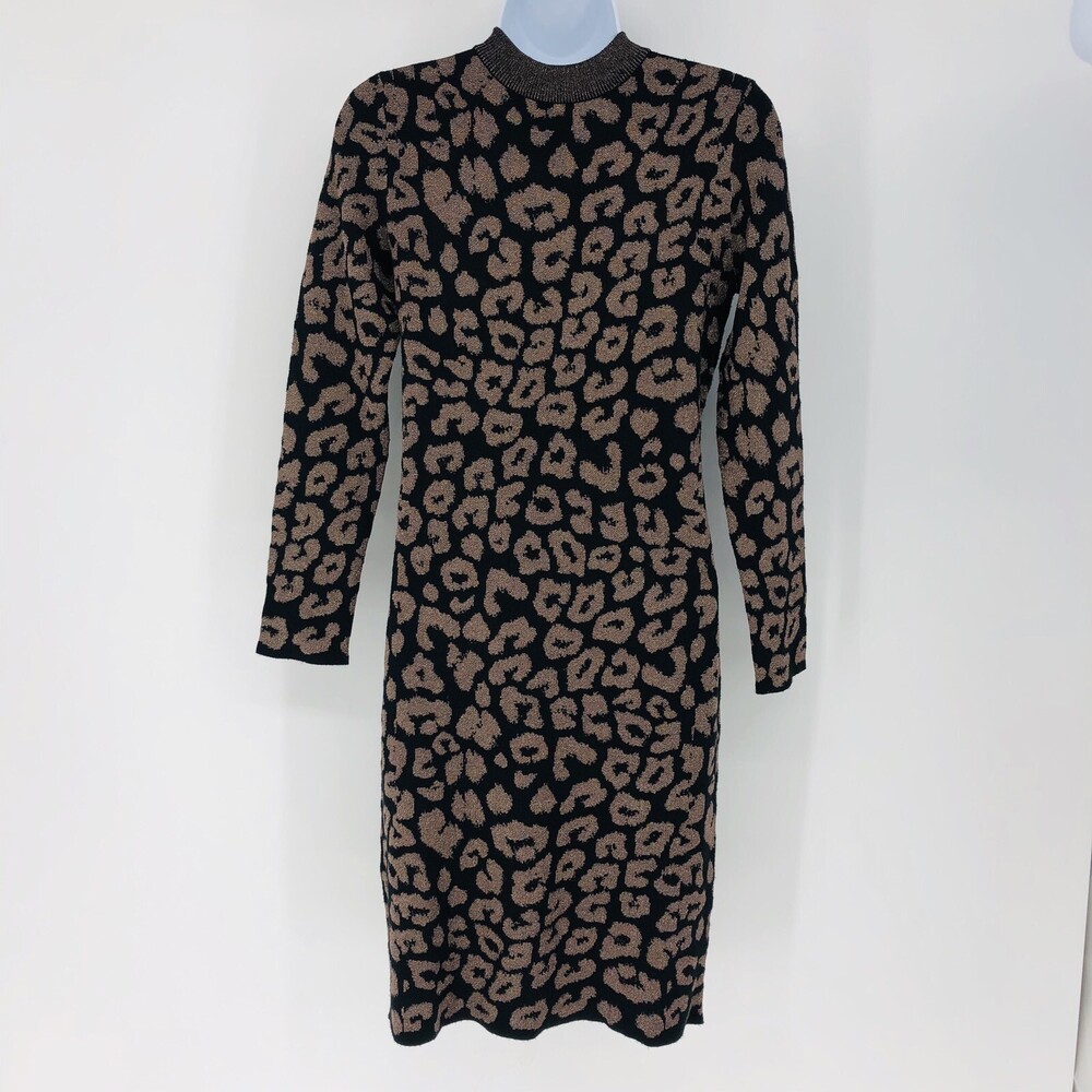 Banana Republic Metallic Leopard Print Long Sleeve Sweater Dress Black Size XS - Picture 8 of 8
